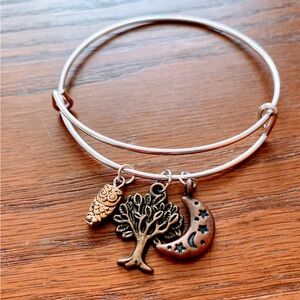 Owl charm Adjustable Bangle bracelet